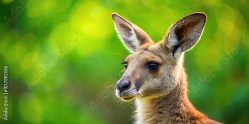 Close-up reflection of kangaroo on green background