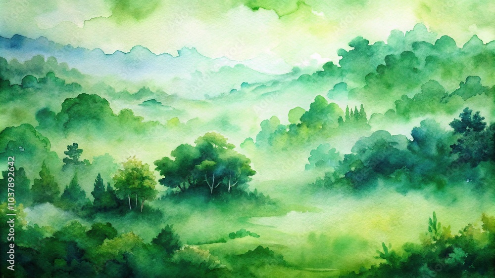 Obraz premium Close-Up Scenery pictures painted with green watercolors