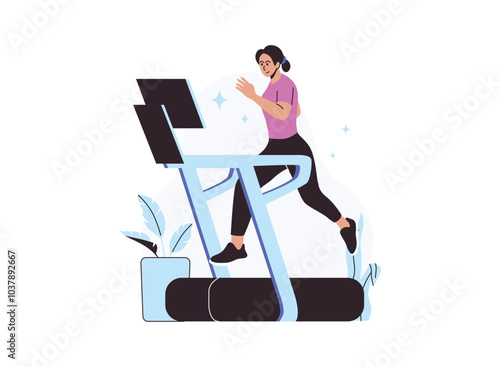 Woman Running on Treadmill Illustration
