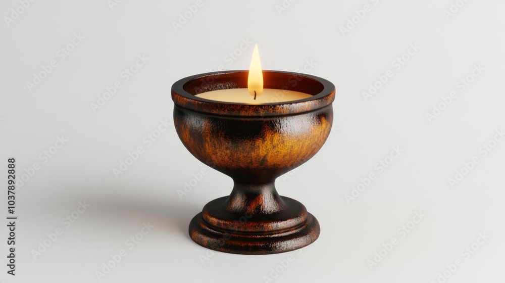 Rustic Candle Holder with Lit Candle on a White Background – Vintage-Style Home Decor Piece. Generative AI Rustic Candle Holder with Lit Candle on a White Background – Vintage-Style Home Decor Piece. Generative AI