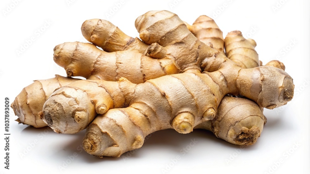 Fresh ginger root reflected on white background Fresh ginger root reflected on white background