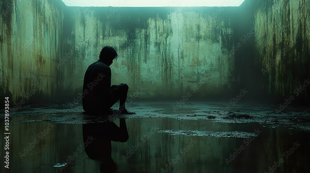 Silhouette of a Man in a Dark and Foggy Room Silhouette of a Man in a Dark and Foggy Room