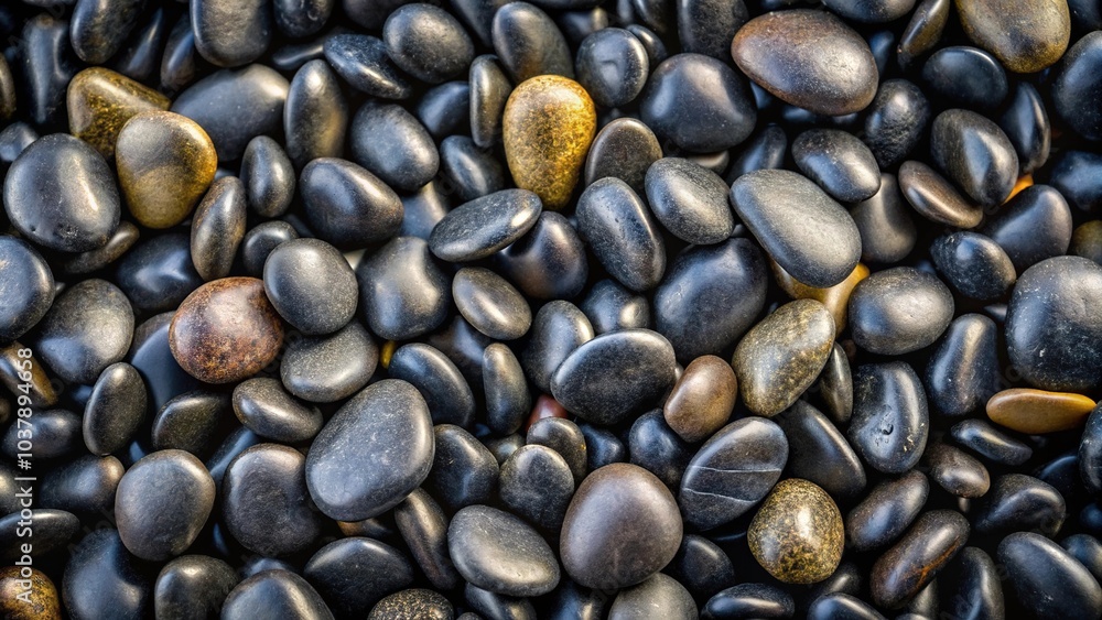 Close-up shot of black pebbles or smooth rocks background Close-up shot of black pebbles or smooth rocks background