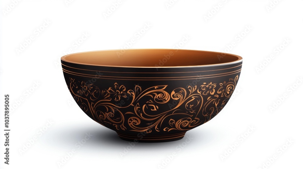 Decorative Bowl with Intricate Floral Patterns Elegant Black and Orange Design. Generative AI Decorative Bowl with Intricate Floral Patterns Elegant Black and Orange Design. Generative AI