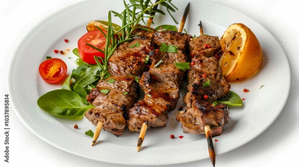 Churrasco on plate isolated on white background Churrasco on plate isolated on white background