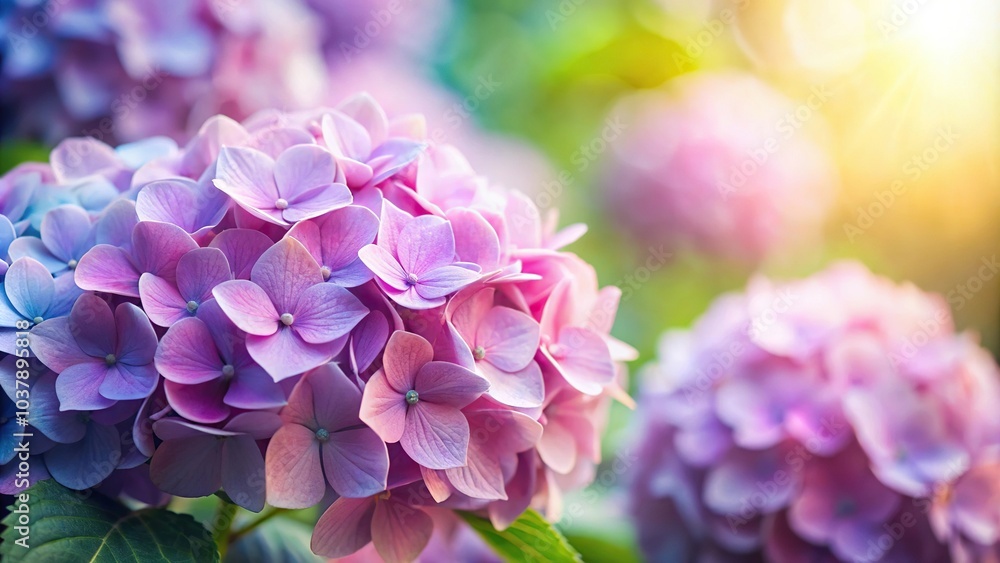 Obraz premium Close-up shot of hydrangea flowers with soft and blurred romantic background