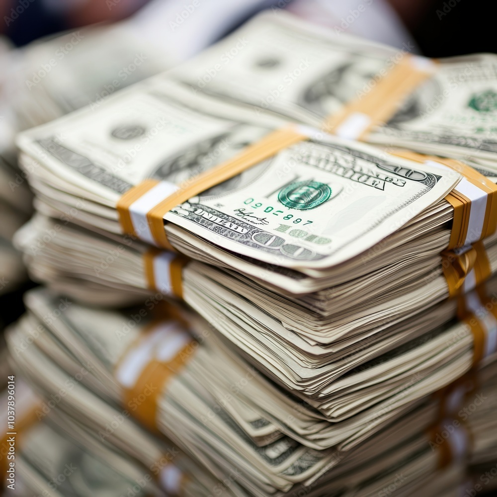 Stacked Cash Bundles Symbolizing Wealth and Financial Prosperity in Business Context Stacked Cash Bundles Symbolizing Wealth and Financial Prosperity in Business Context
