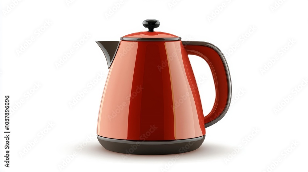 Obraz premium Electric kettle with red exterior and black handle on a white background isolated product image for kitchen appliance catalog or advertisement.. Generative AI