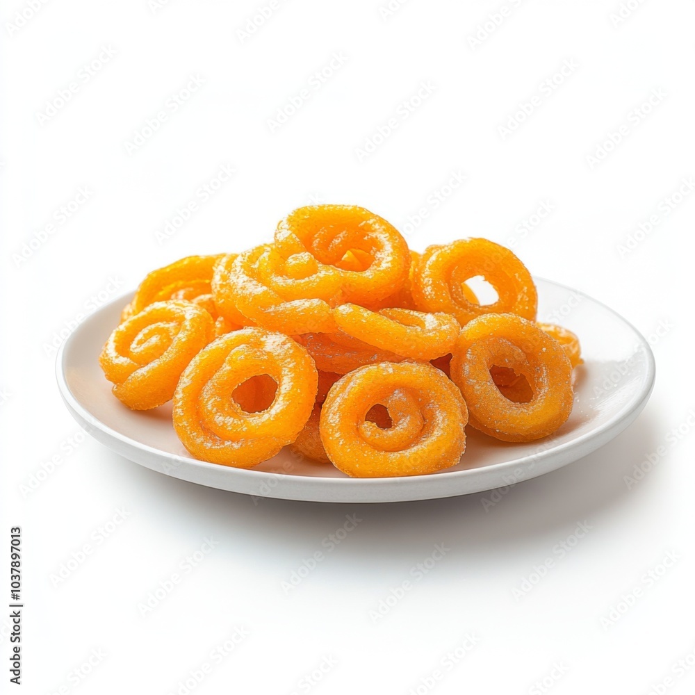 Bulk indian sweet Jalebi on plate displayed Bulk indian sweet Jalebi on plate displayed