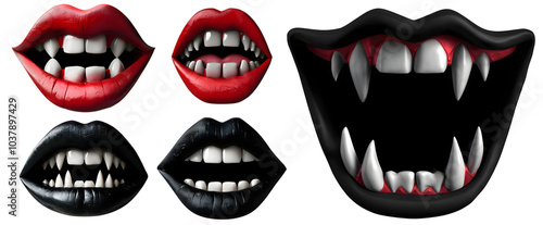 Wallpaper Mural Vampire or demon opened Mouth with Fangs teeth, black color and red color lips isolated on white transparent background, PNG format Torontodigital.ca