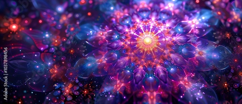 Vibrant cosmic floral patterns a stunning display of colorful light and energy in a dreamlike universe