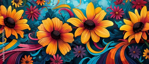 Vibrant Floral Design with Bold Colors and Patterns