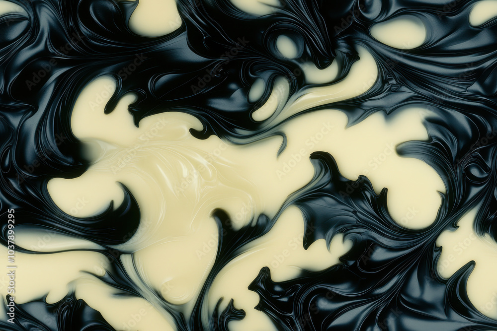 Abstract black and cream marbled pattern with fluid swirls Abstract black and cream marbled pattern with fluid swirls