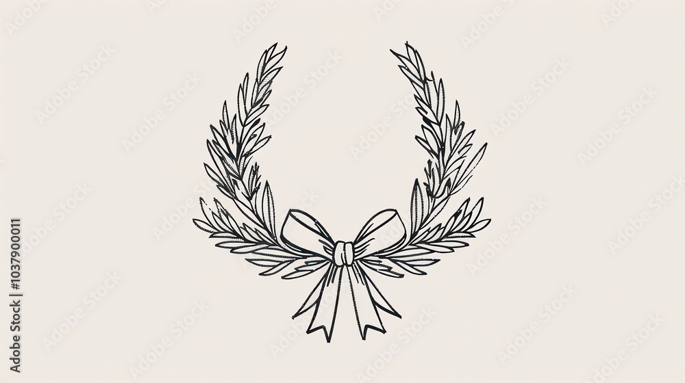 Obraz premium Minimalistic line art of a holiday wreath adorned with a simple bow, capturing the essence of seasonal warmth and celebration