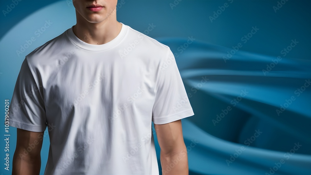 White T shirt mockup cotton apparel, isolated with green leaves flower on background. Design plain Tshirt template, T-shirt business print presentation mock up Top view flat tee lay White T shirt mockup cotton apparel, isolated with green leaves flower on background. Design plain Tshirt template, T-shirt business print presentation mock up Top view flat tee lay