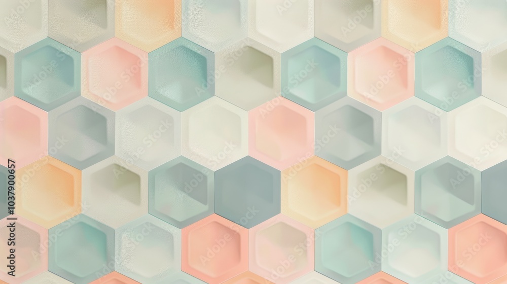 Geometric wallpaper featuring a hexagonal pattern with soft pastel colors and alternating shapes for interior design projects Geometric wallpaper featuring a hexagonal pattern with soft pastel colors and alternating shapes for interior design projects