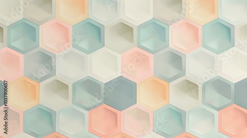 Geometric wallpaper featuring a hexagonal pattern with soft pastel colors and alternating shapes for interior design projects