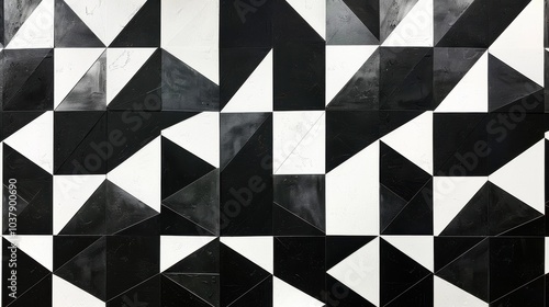 Geometric wallpaper design in bold black and white featuring angular shapes in a modern pattern for contemporary interiors