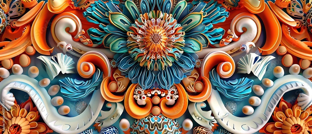 Vibrant and intricate floral design with swirling patterns and rich color palette for modern art enthusiasts Vibrant and intricate floral design with swirling patterns and rich color palette for modern art enthusiasts