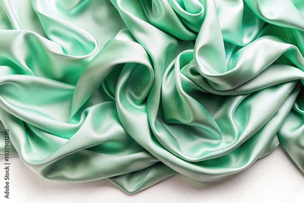 High angle mint green silk fabric abstract flow elegant and isolated on a white background shot in High angle mint green silk fabric abstract flow elegant and isolated on a white background shot in