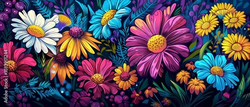 Wallpaper Mural Vibrant Floral Design with Colorful Flowers Torontodigital.ca