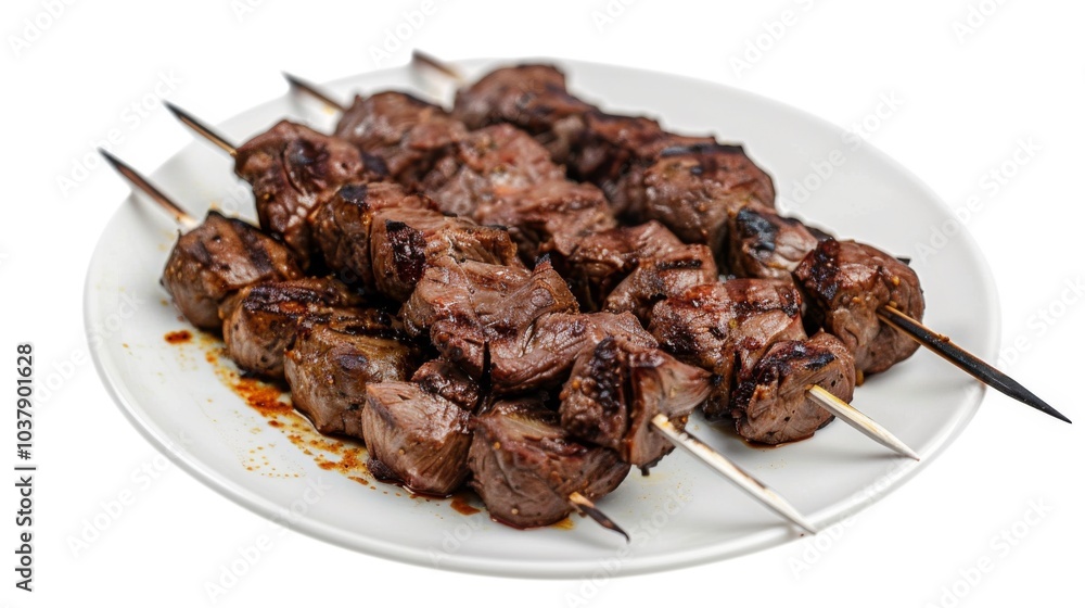 Churrasco on plate isolated on white background Churrasco on plate isolated on white background