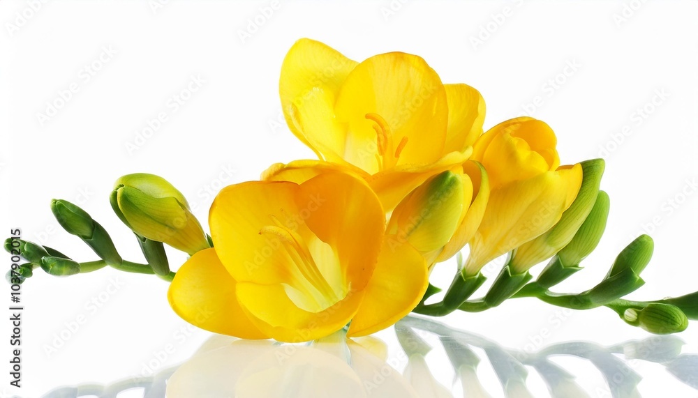 Freesia yellow on white background isolated. Beautiful flower. Freesia yellow on white background isolated. Beautiful flower.