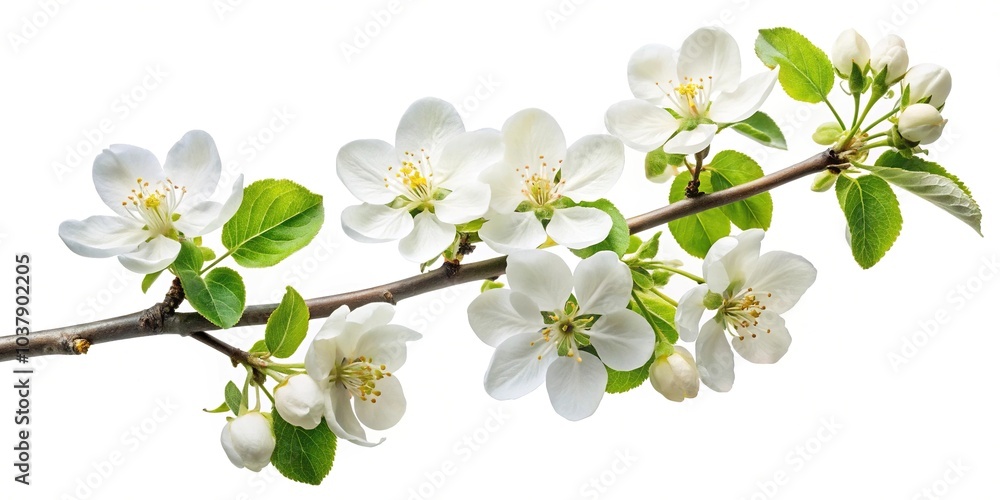 Naklejka premium High angle view of white apple flower branch isolated on white background