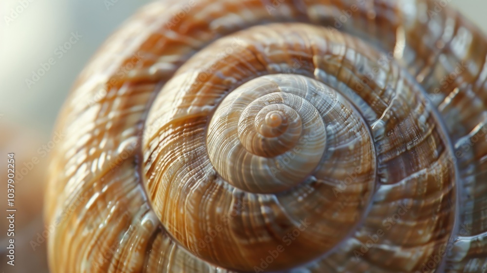 A spiral shell with a brown and tan color. The shell is very detailed and has a lot of texture A spiral shell with a brown and tan color. The shell is very detailed and has a lot of texture