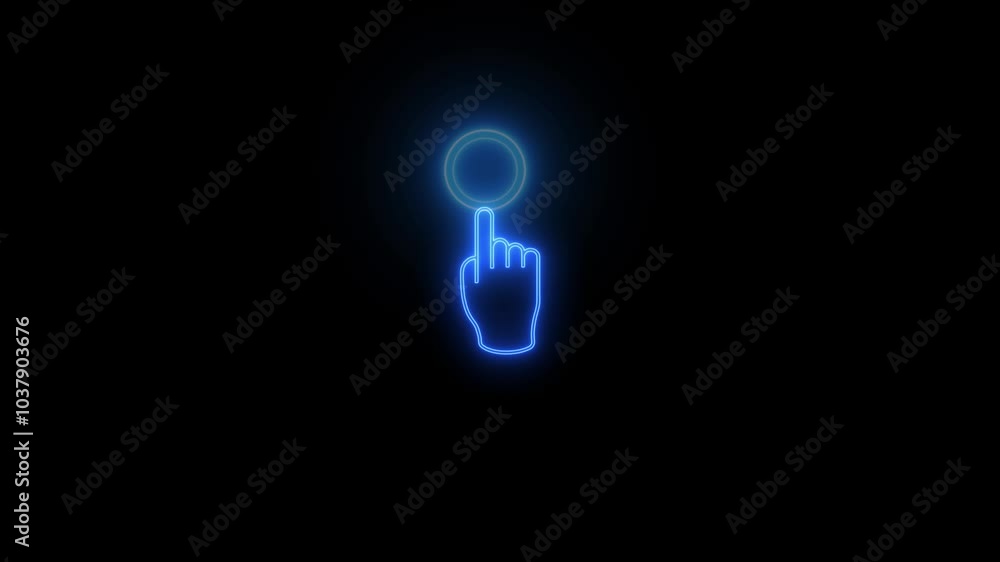 Neon glowing purple color hand touch icon. Neon glowing purple color hand touch icon.