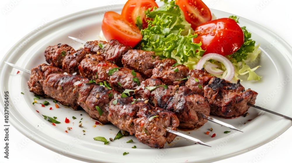 Churrasco on plate isolated on white background Churrasco on plate isolated on white background