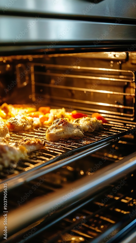 Close-up of Roasted Chicken and Vegetables in an Oven Close-up of Roasted Chicken and Vegetables in an Oven