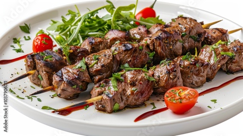 Churrasco on plate isolated on white background