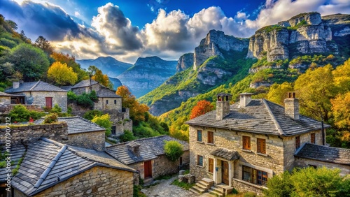 Explore the breathtaking Vikos Gorge National Park in Zagori, Greece, where you’ll find Monodendri Village boasting photo