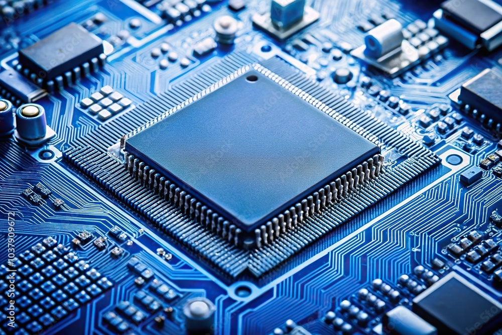 Microchip board with blue and white colors Microchip board with blue and white colors