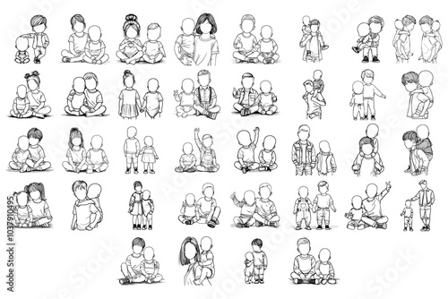 Wallpaper Mural Bundle Black Line Art Cutie Baby Friendship Brotherhood Hand Drawn Illustration Torontodigital.ca