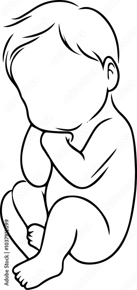 Black Line Art Small Cute Lovely Baby Hand Drawn Illustration Black Line Art Small Cute Lovely Baby Hand Drawn Illustration