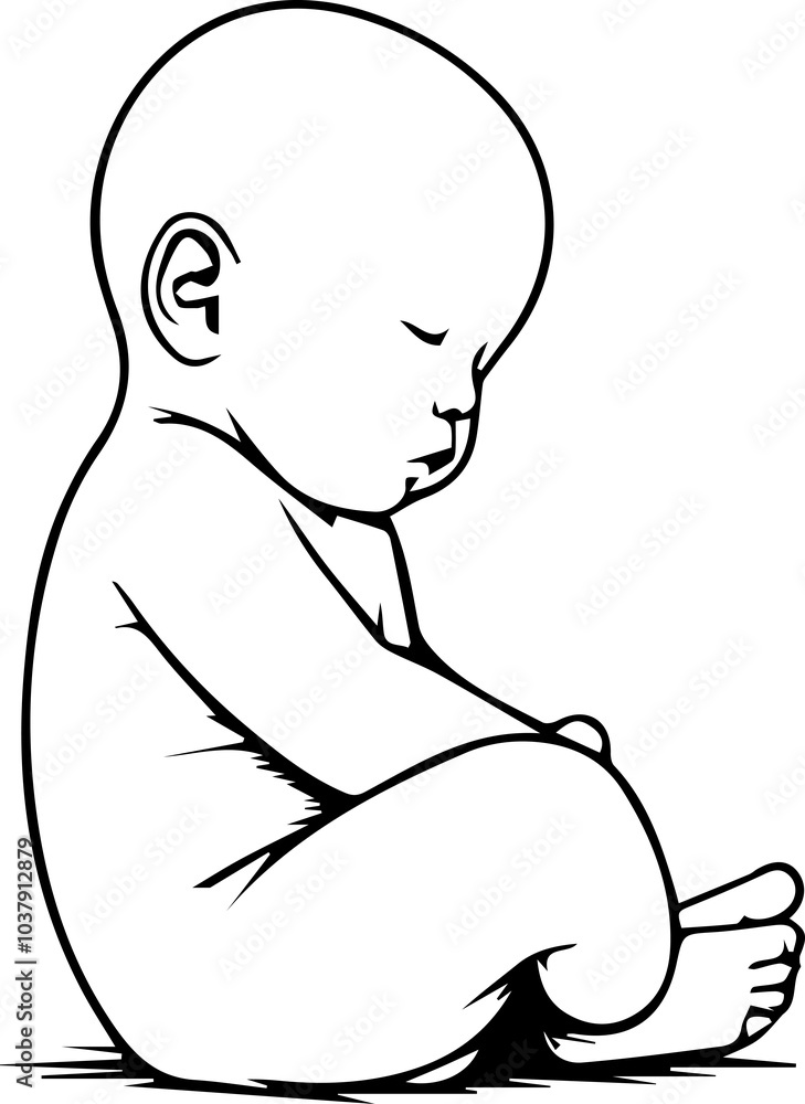 Black Line Art Small Cute Lovely Baby Hand Drawn Illustration