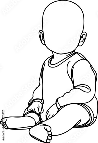 Black Line Art Small Cute Lovely Baby Hand Drawn Illustration