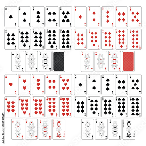 A deck of playing cards. A poker set with individual cards. Playing cards for poker, a full deck.