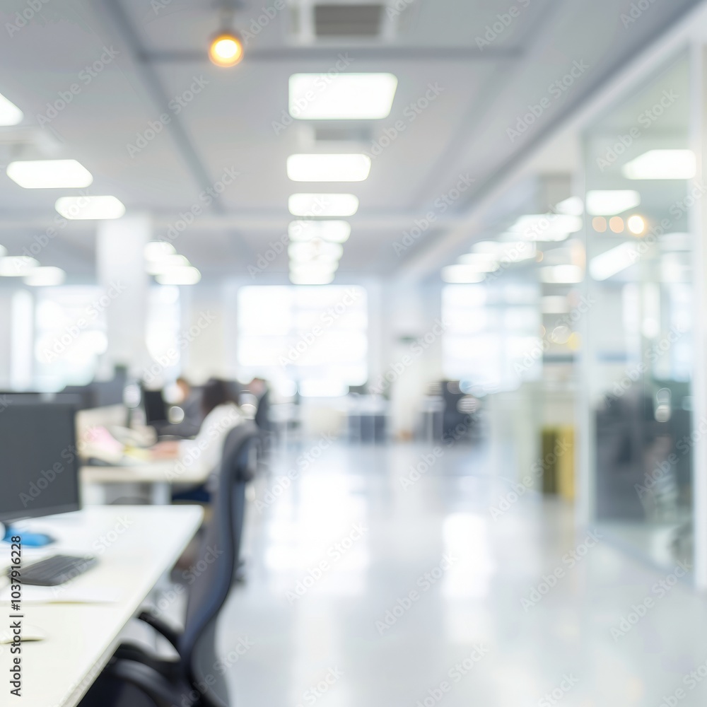 Fototapeta premium Blur focus of White open space office interior 
