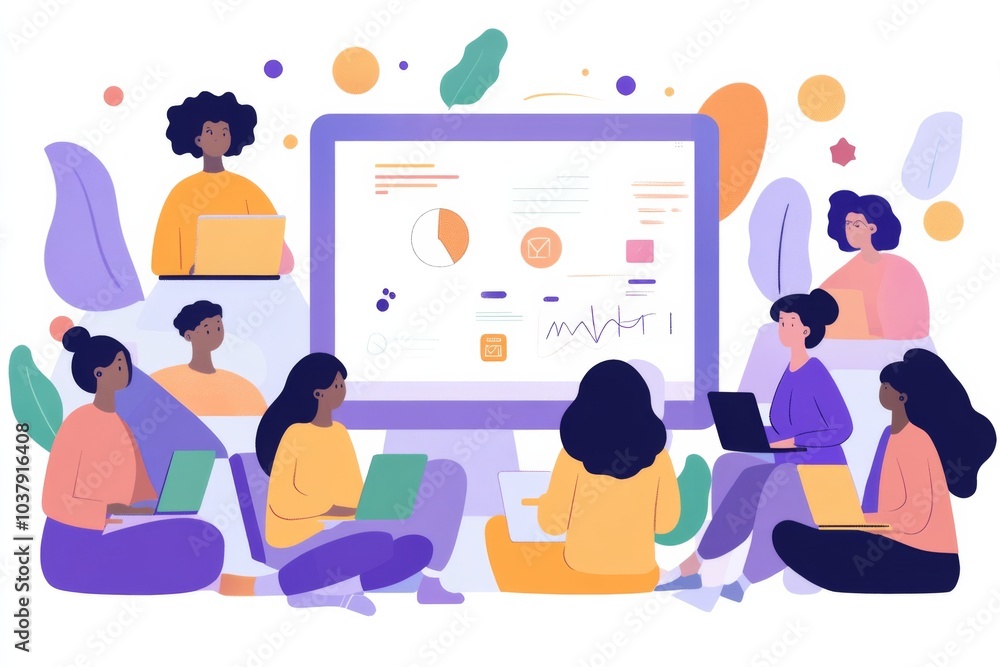 A creative startup team collaborating on a new project with laptops, sketches, and a projector screen. A creative startup team collaborating on a new project with laptops, sketches, and a projector screen.