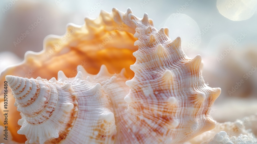Close-up of a seashell highlighting divine proportion with smooth curves and pastel colors found on a tranquil beach during sunrise Close-up of a seashell highlighting divine proportion with smooth curves and pastel colors found on a tranquil beach during sunrise