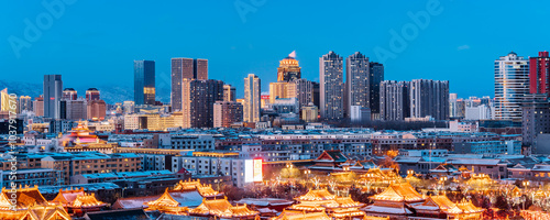 Winter Scenery of Dazhao Temple and Urban Skyline in Hohhot, Inner Mongolia, China photo