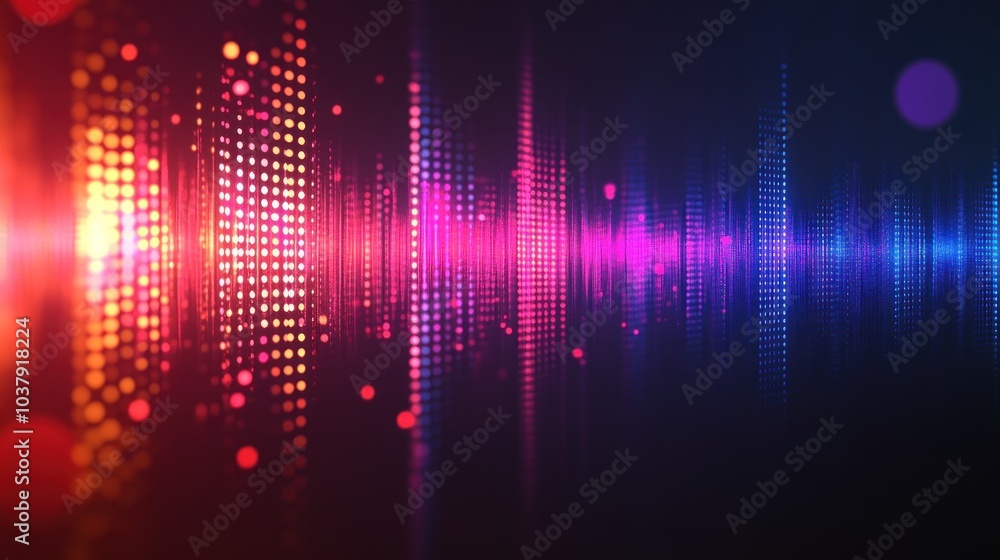 Vibrant Neon Abstract Soundwave with Dots in Dark Gradient Background Vibrant Neon Abstract Soundwave with Dots in Dark Gradient Background