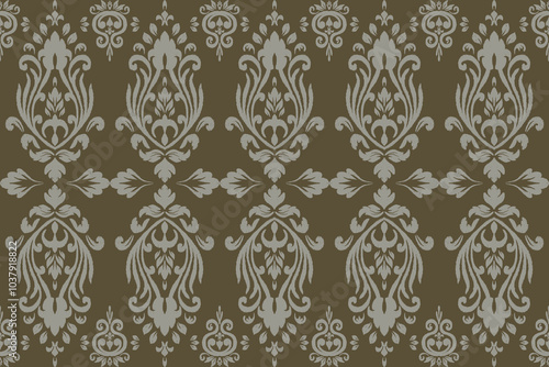 Ikat paisley embroidery on the fabric in Indonesia,India and asian countries, background, curtain, carpet, wallpaper, clothing, wrapping, Batik, vector illustration.