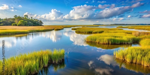 Salt marsh with depth of field effect on the intracoastal waterway in Florida