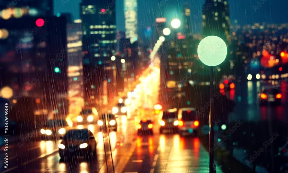 Night Cityscape with Rain Night Cityscape with Rain