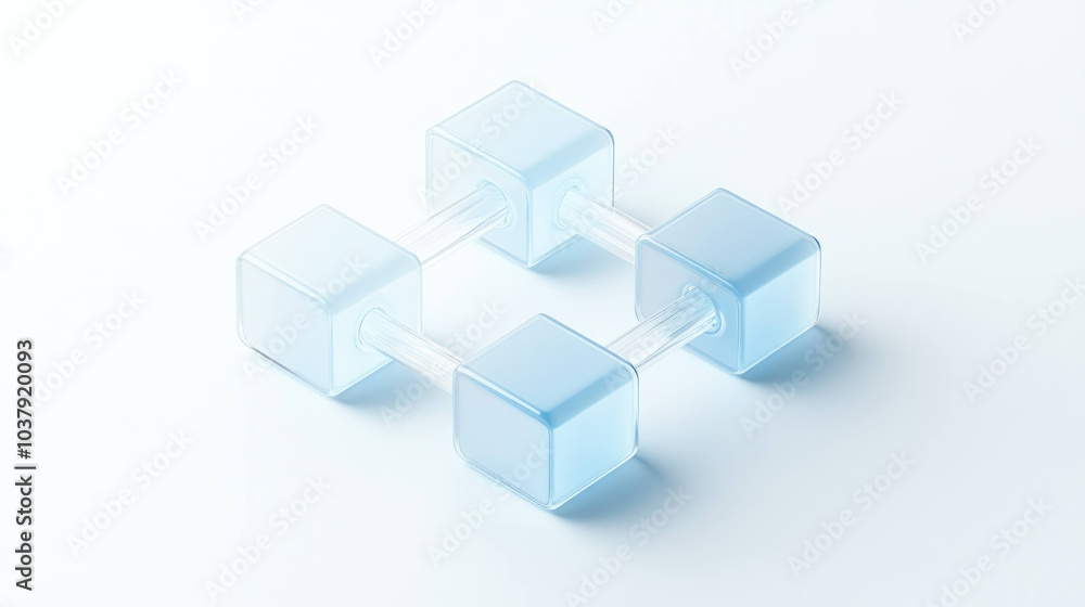 modern isometric icon depicting chain of transparent blocks connected by clear rods, showcasing minimalist design. This evokes sense of simplicity and innovation modern isometric icon depicting chain of transparent blocks connected by clear rods, showcasing minimalist design. This evokes sense of simplicity and innovation