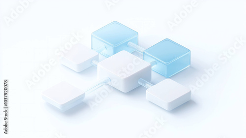 Modern isometric icon depicting chain of blocks in minimalist design, showcasing interconnected shapes in blue and white colors. This represents connectivity and structure